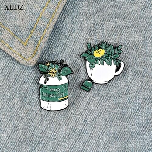 XEDZ Best selling cup plant green plant yellow digestion brooch fashion personality environmental protection denim pendant jewel