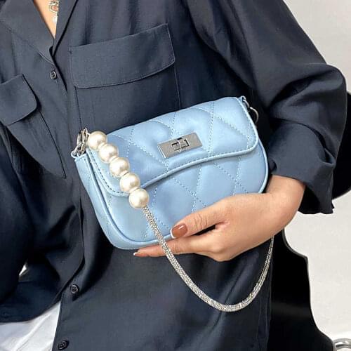 Pearl Design Mini PU Leather Shoulder Underarm Crossbody Bags for Women 2021 Luxury Fashion Chain Handbags and Purses Branded