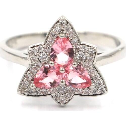 34x27mm Delicate Fine Cut Drop Created Pink Raspberry Rhodolite Garne For Women Dating Silver Rings Drop Shipping