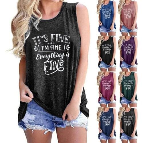 Female Daily Regular Waistcoat Letter Printed Summer Women Loose Camisole Ladies Fashion Casual Graphic Vintage O-Neck Tank Tops