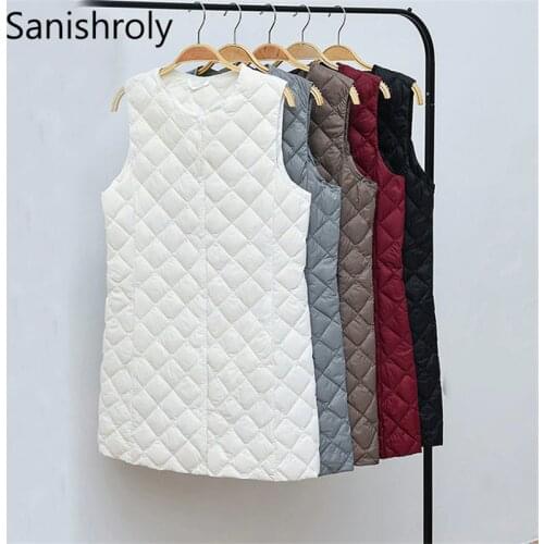 Sanishroly Two Wear Women Ultra Light Down Vest Coat White Duck Down Waistcoat Parka Female Long Sleeveless Jacket Plus Size 389