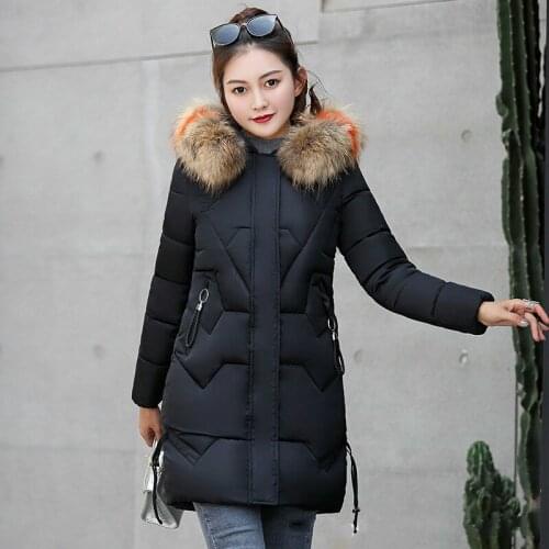Winter Womens Jacket Down Cotton Padded Parka Big Fur Collar Thick Long Coat women Wadded Parkas Mujer 2020 KJ712