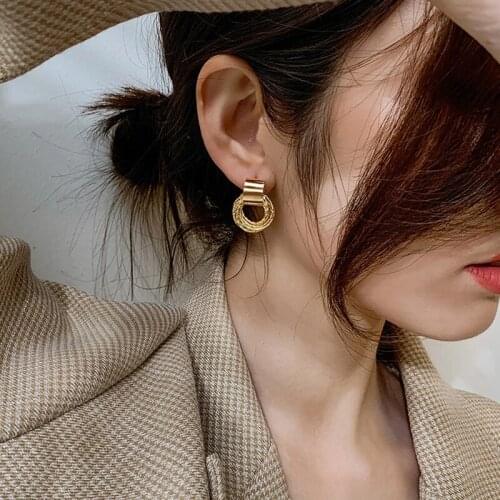 1 Pair Hot Fashion Gold Round Alloy Earring For Women Statement Korean Geometric Drop Earrings Wedding Jewelry Accessories Decor