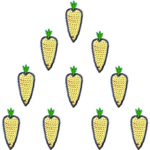 10PCS Sequin Carrot Patches for Clothes Iron on Transfer Sequin Applique Patch for Clothes Shoes DIY Sew on Embroidery Badge