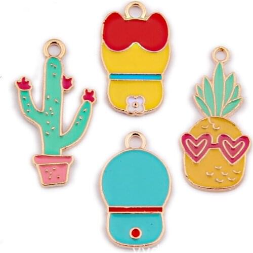 10pcs/Lot Alloy Oil Drop Charms Doraemon Dorami Cactus Pineapple Enamel Pendants for DIY Bracelet Necklace Accessories