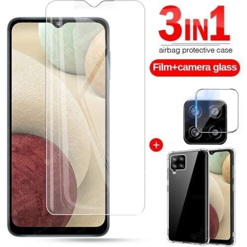 3 in 1 Tempered Glass + Case + Lens Film For Samsung Galaxy A12 Cover Coque For Samsung a21s a 11 a31 a41 a51 Protective Glass