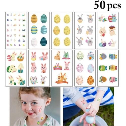 50 Sheets Kids Easter Tattoo Sticker Waterproof Cute Bunny Temporary Body Sticker Pattern Tattoos Sticker Fake Tattoo Sticker