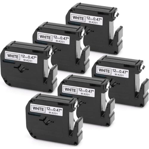 6 PCS/Lot 12mm*8m M-K231 Compatible Brother M Tapes Label Cartridge M-K231 MK231 Mk 231 for Brother P touch Printer PT100 PT65