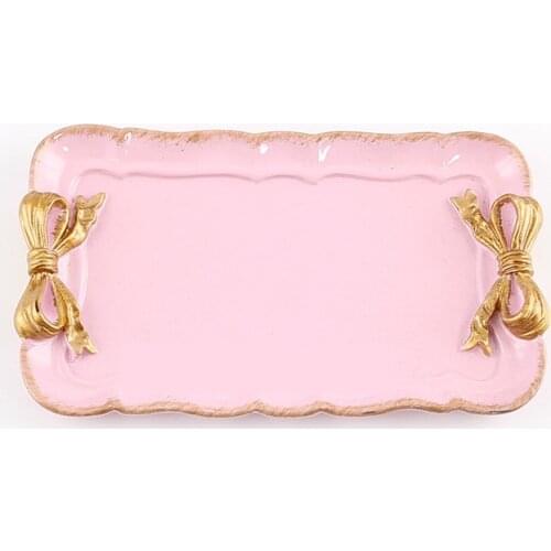 Promotion! European Style Pink Bow Cake Storage Trays Makeup Organizer Dessert Plate Square Decor Tray Kitchen Storage Trays