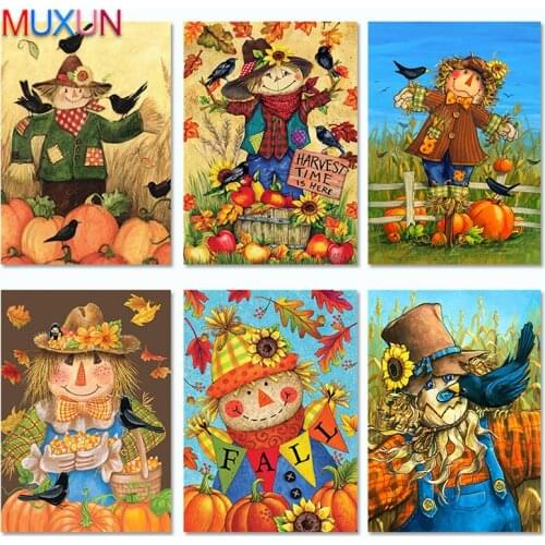 Full Drill 5D Diy Diamond Painting Scarecrow Pumpkin Autumn Diamond Embroidery Picture Of Rhinestone Handmade Home Decor Bh065