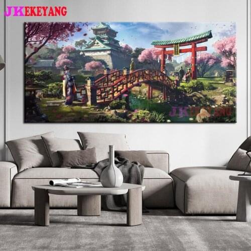 Large 5D Diy diamond painting Japanese cherry blossoms and palace Diamond Mosaic Rhinestone Embroidery cross stitch Y4558