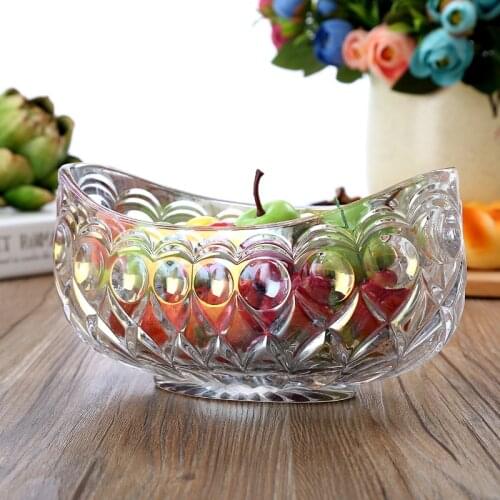Delicate Crystal Glass Stamped Fruit Bowl Decorative Boat Serving Bowl Sweet Box Household Daily Use Tableware Ornament Craft