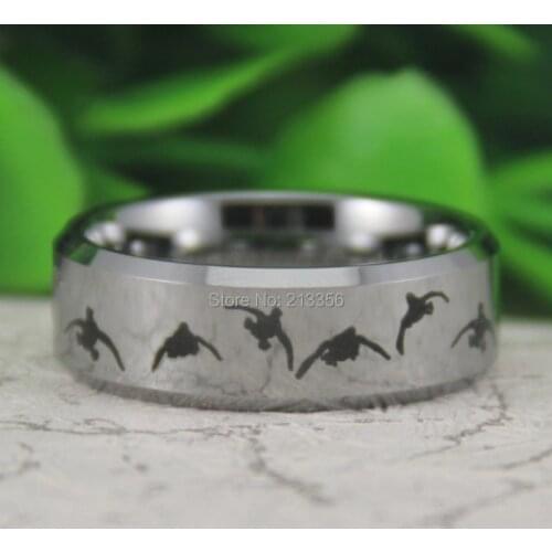 Cheap Price Free Shipping USA Canada Hot Selling 8MM Silver Beveled Duck Hunting Lord RIng Mens Fashion Tungsten Wedding Ring