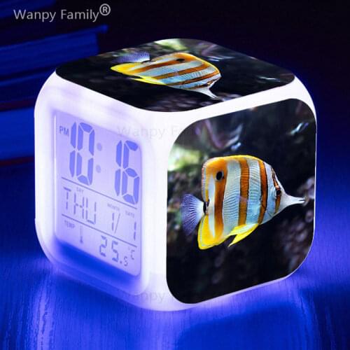 Sea world fish Alarm Clock 7 Color Glowing LED Digital Alarm Clock For Kids room Multifunction Flash Touch Watches Clock