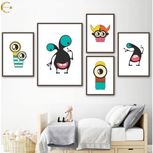 Kawaii Big Eyed Monster Nordic Posters and Prints Wall Art Canvas Painting Cartoon Wall Pictures for Kids Room Boy Room Decor
