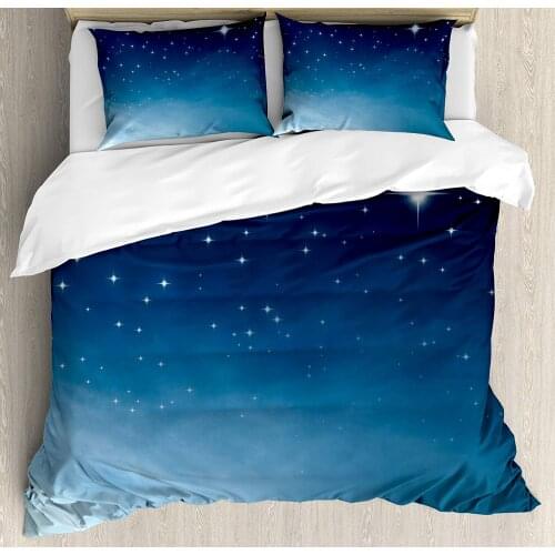 Night Duvet Cover Set Ombre Inspired Sky with Vibrant Stars Universe Astronomy Exploration Decorative 3 Piece Bedding Set