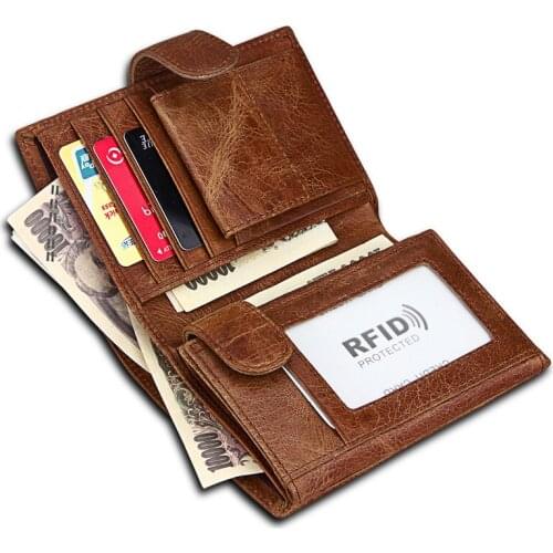 New Ultra Thin Mens Wallet genuine Leather Wallet RFID Anti Theft Business Card Holder Top Cowhide Purse Wallet Man