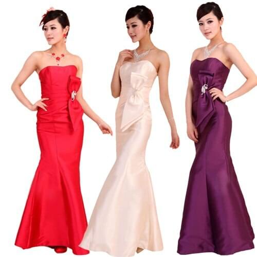 2015 Hot Womenss Strapless Bow Tie Ruffles Long Mermaid Formal Evening Bridal Ball Dresses DH07015