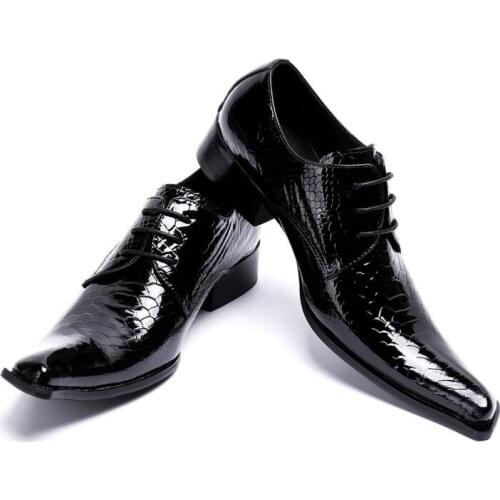 Brand Mens Casual Shoes Luxury Genuine Leather Square Toe Dress Shoes Black Lace Up Fashion Business Work Shoes Man 2020 New