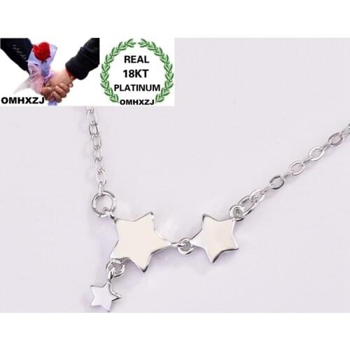 OMHXZJ Wholesale European Fashion Hot Woman Girl Party Birthday Wedding Gift Three Stars 18KT White Gold Pendant Necklace NA249