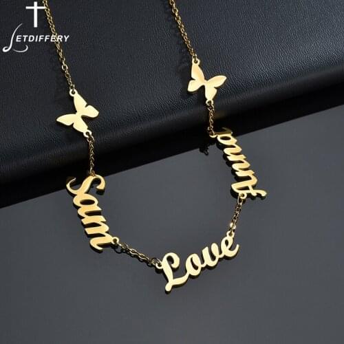 Letdiffery Customized Multiple Names Necklace for Women Stainless Steel Butterfly Pendant Name Personalized Jewelry Party Gifts