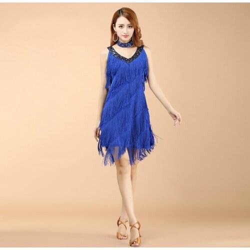 Adult Women Latin Dance Dress Tassel Ladies Vestidos Latin Dance Costume for Practice Sequin Jazz Dance Costume Cha-cha Dress 90