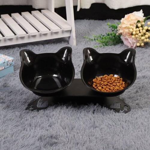 Pet Cat Elevated Bowls Durable Double Bowls Raised Stand Cat Feeding & Watering Supplies Dog Feeder Cat Water Food Bowl Plastic