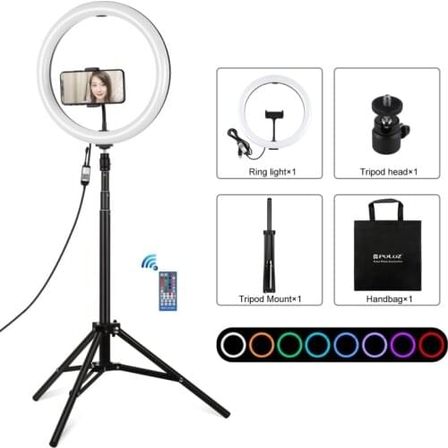 PULUZ 11.8 inch 30cm RGBW Light + 1.65m Mount Curved Surface RGBW Dimmable LED Ring Vlogging Light Live Broadcast Kits