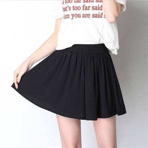 Women New Fashion Black Chiffon Loose Pleated Wide Leg Shorts Plus Size 7XL Elastic High Waist Culottes Female Shorts Skirts 6XL