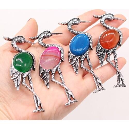 Womens Brooch Natural Stone Alloy Pendant Ostrich-Shaped For Jewelry Making DIY Necklace Bracelet Clothes Shirts Accessory