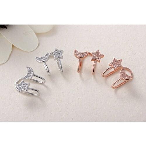 2021 New Fashion NO Piercing Crystal Zircon Ear Cuff Earrings For Women U Shape Star Moon Clip Earrings Wedding Party Jewelry