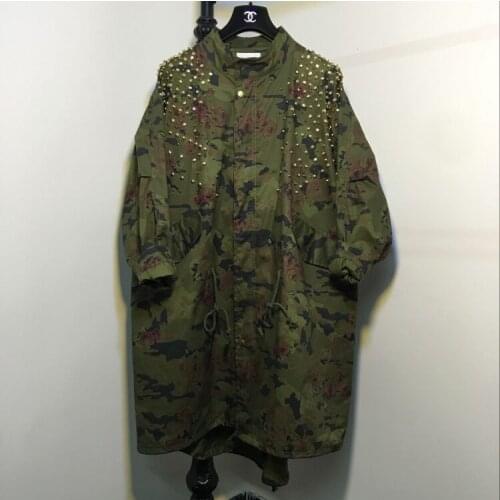Trench Coat Trench Coat For Women Real Hot Sale Burderry 's Large Size Autumn Long Us Rivets Diamond Camouflage Windbreaker