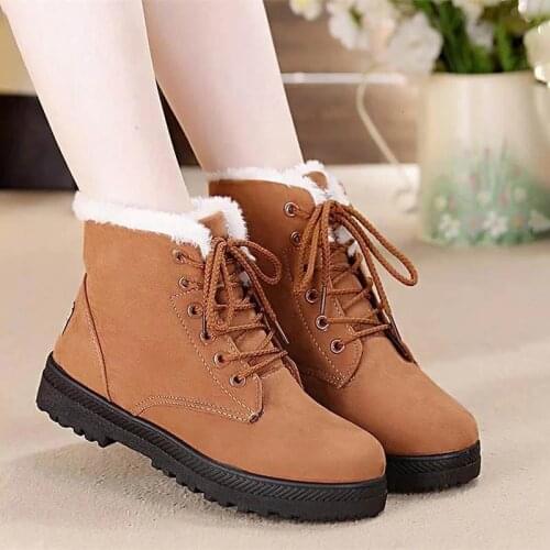 Snow boots women platform shoes solid casual lace-up fashion warm ankle boots woman shoes plush winter female shoe plus size