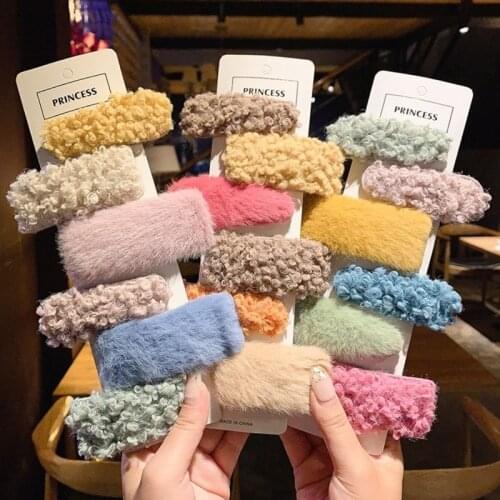 1Winter Plush Square Hairpins Candy Color Faux Fur Hair Clip Barrettes for Girls Fashion Kids Hair Accessories Headwear