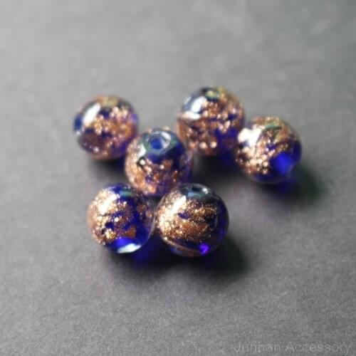 10pcs/lot 10mm Lampwork Glass Beads Glass Boutique beads Royal Blue Color With Shinning Sand for earring necklace making
