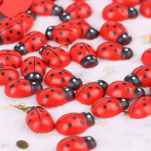 100pcs/Bag Wooden Ladybird Sticker DIY Craft Ladybug Wall Decals Home Party Decoration Children Kids Painted Adhesive Back