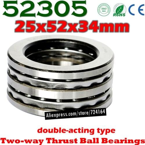 25x52x34 mm Two-way Thrust Ball Bearings 52305 Axial 52305M 38305 Plane 25*52*34 Free shipping Steel or brass cage Wholesale