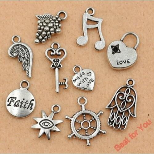 Mixed Tibetan Silver Plated Faith Lock Key Heart Love Grape Hand Sun Charm Fashion Pendant Jewelry Accessories Diy Findings m052