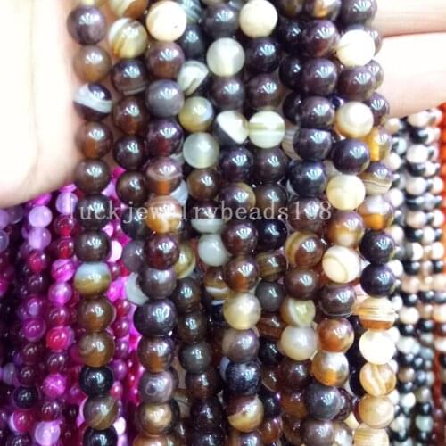 Free Shipping Fashion Jewelry 6mm Beautiful Brown Stripes Carnelian Round Loose Beads 15" FG7129