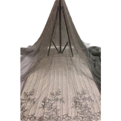 Sparkly Grey Color Beads Washable Material African French Shinny Glitter Guipure Lace Fabirc for Fashion Show Dress