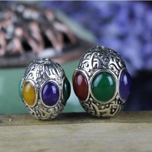 1pcs/lot Tibetan Style Nepal Handmade Good Luck Beads Alloy Barrel Jewelry Accessory Charm Decoration Spacer DIY Jewelry Making