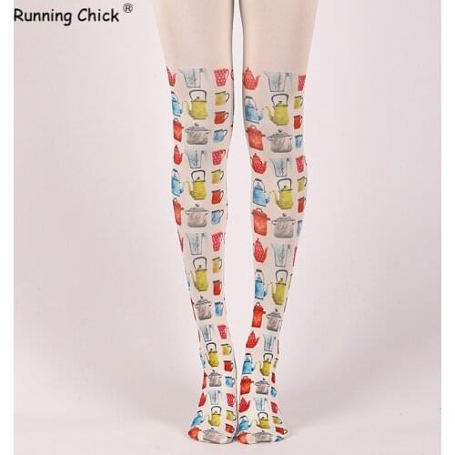 RUNNING CHICK Color Pot Print Pantyhose For Women Wholesales