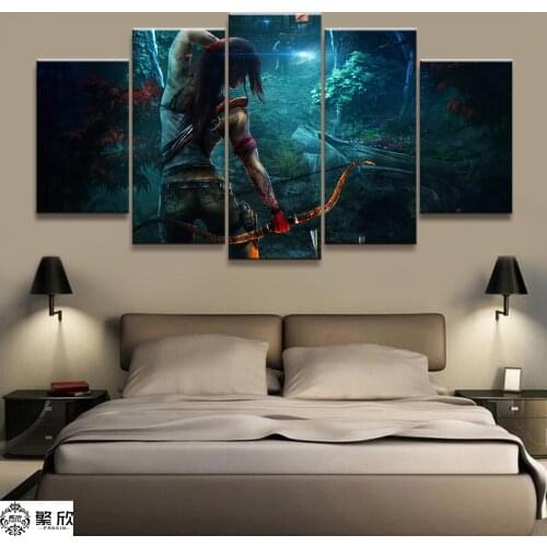 Home Decor 5 Piece Tomb Raider Lara Crof Game Canvas Printed Wall Pictures Home Decor For Living Room Poster Canvas Wholesale