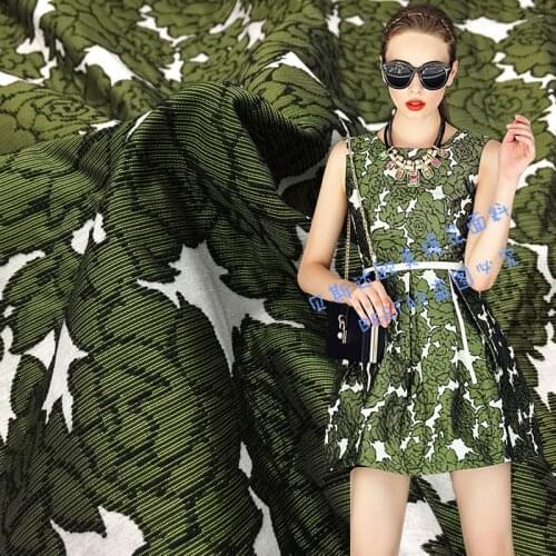 European and American fashion jacquard fabric high-grade yarn-dyed elegant rose dress fashion fabric dark blue and grass green