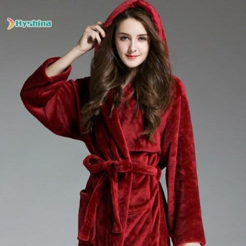 Mens and Womens Flannel Robes Hooded Couples Bathrobes Large Coral Velvet Nightgown Medium Length