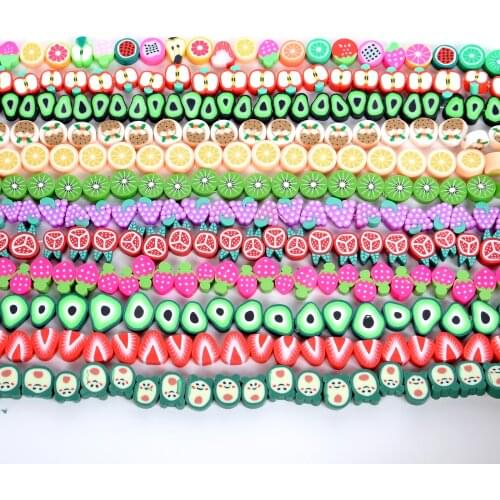 11 Styles Fruits Polymer Clay Beads Spacer Round Loose Beads for Jewelry Making DIY Bracelet Beads 10MM 30Pcs