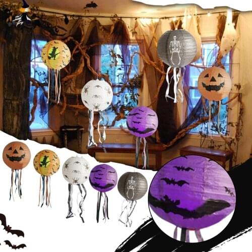 Halloween Paper Lantern Folding Belt Beard Spider Bat Skeleton Props Pendant Home Holiday Party Decoration Adornos Орнаменты