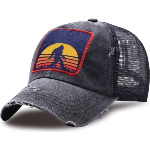 Bigfoot Silhouette Mesh Snapback Hat Women Washed Breathable Unisex Golf Hats Casual Baseball Cap Men Outdoor Sport Trucker Caps