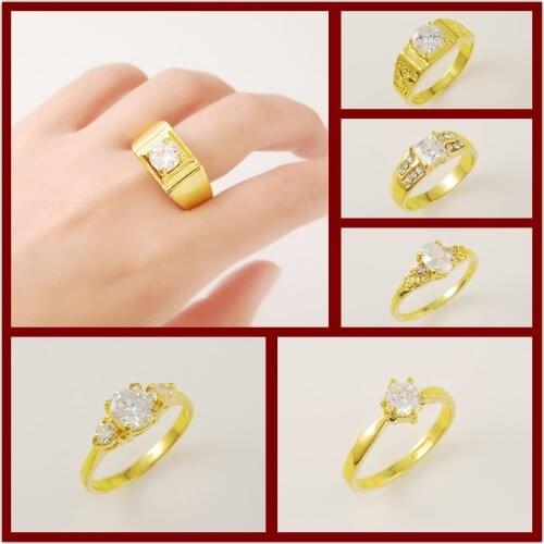 24K Pure Gold Rings for Men Women Hip Hip Cocktail Party Jewelry 6 Styles Size7/8/9/10 Yellow Gold Color Anillos Accessories