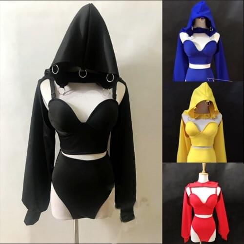 Jazz Dance Costume Halloween Performance Costume Bikini Split Suit Hip Hip Hoodies Pole Dance Clothing Female DJ Outfit VDB2061